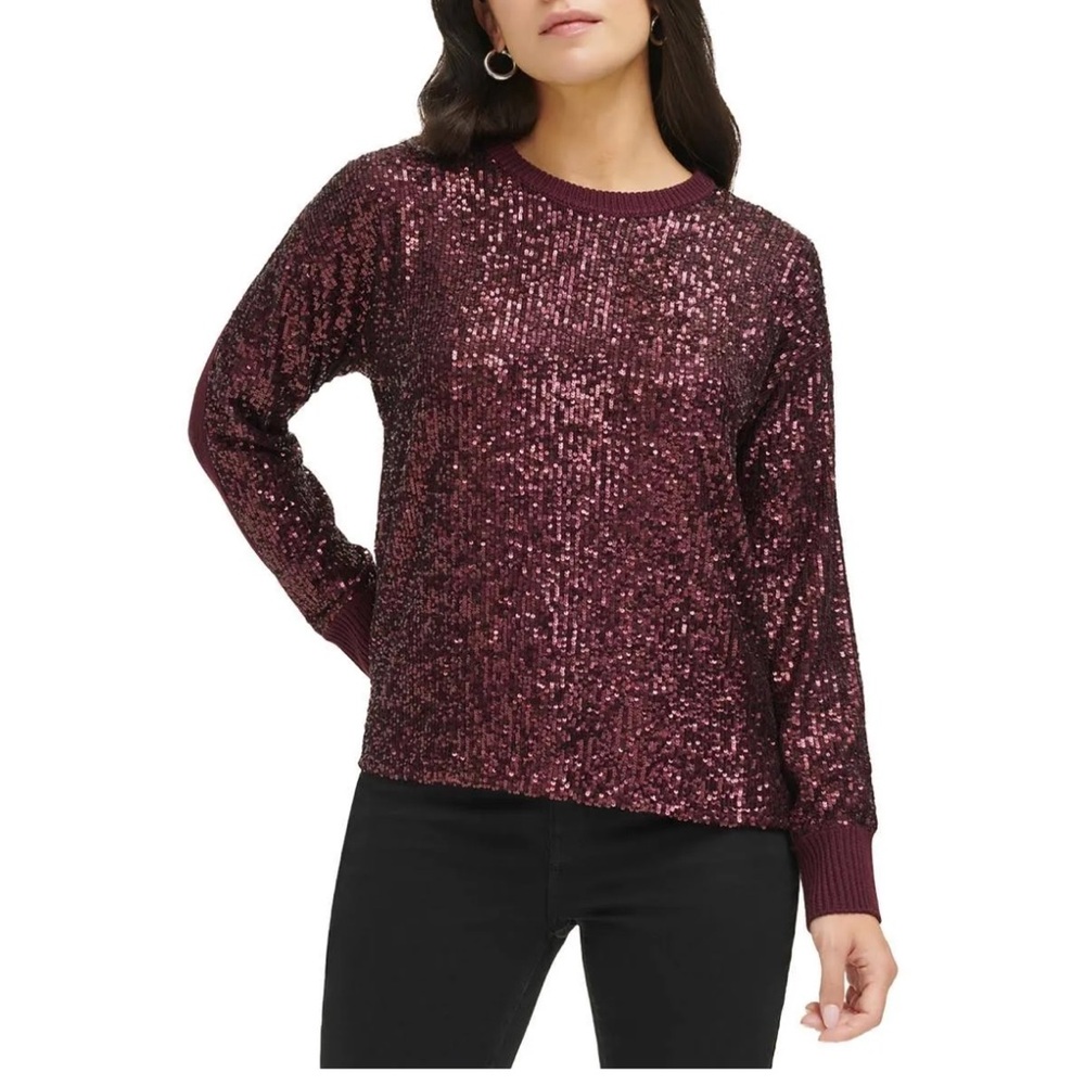 Calvin Klein long sleeve sequin sweater color port size small NWT $129